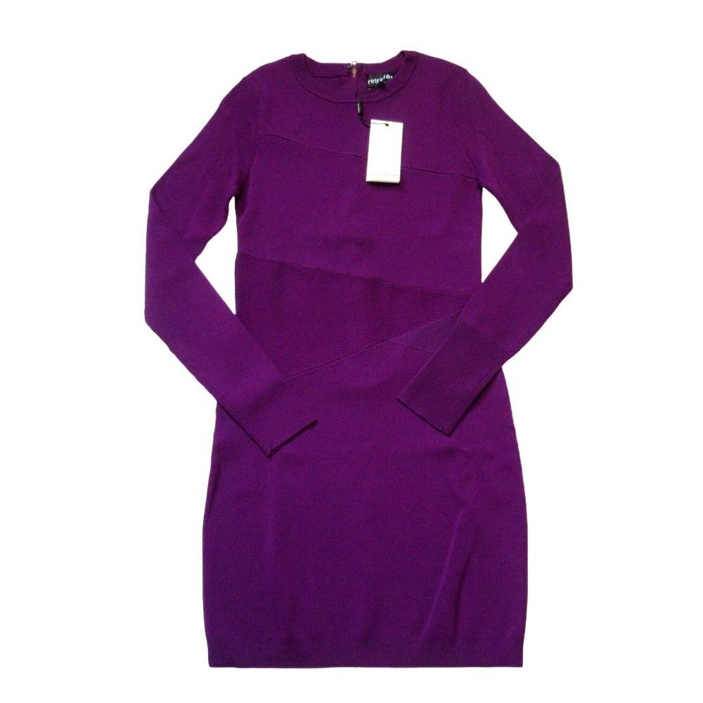 Nwt Retrofete Sonja In Purple Ribbed Stretch Knit Crew Neck Mini Dress S $345